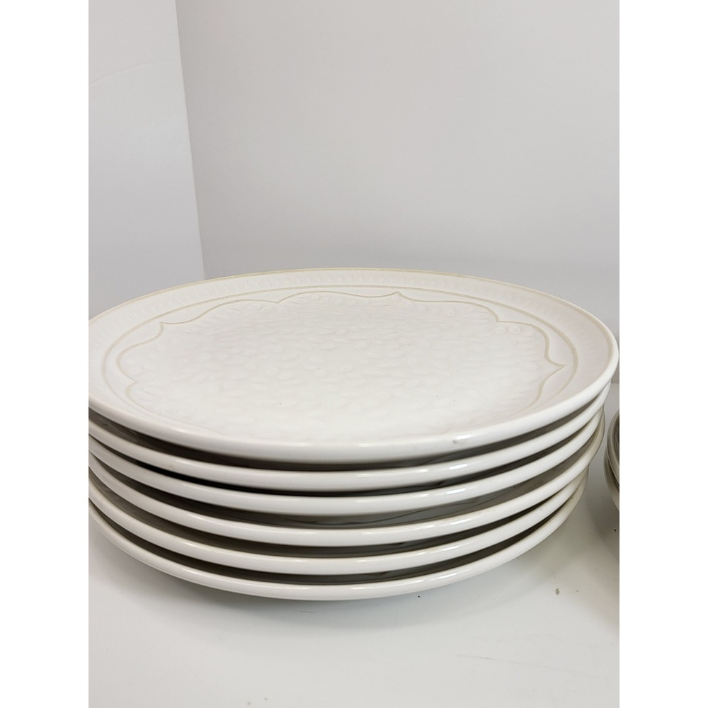 Gibson Elite White Embossed Floral Scalloped China Salad Plates Set of 6